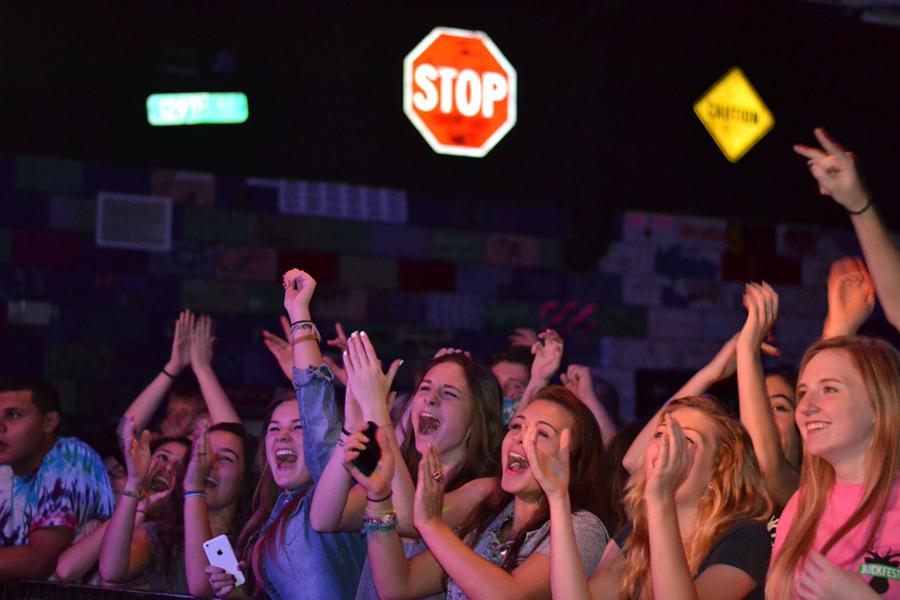 Fans cheering on performers at Buckfest 3. 