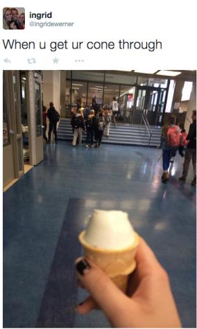 Ingrid Werner, senior, tweets about taking food out of the cafeteria. 