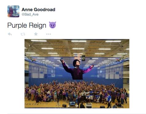 Anne Goodroad, tweets a picture of the senior class during the Homecoming pep rally. 