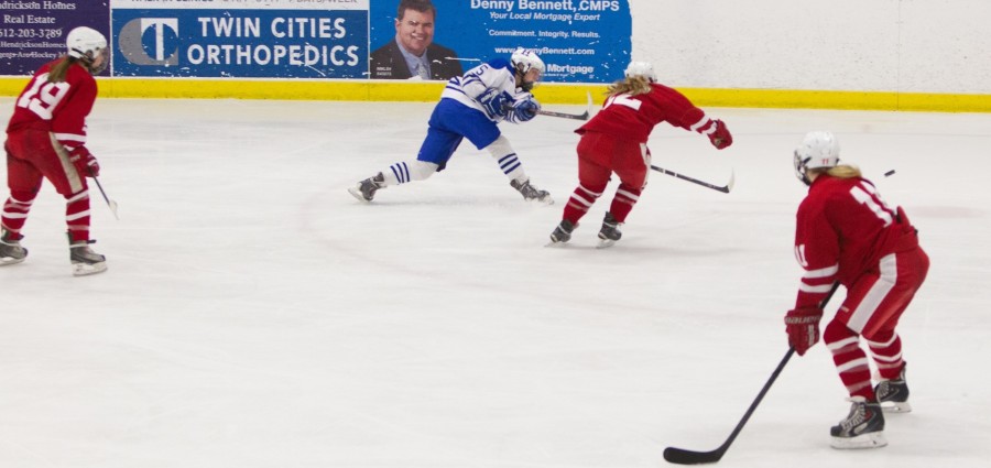 Corbin Boyd, senior, fires a wrist shot on goal.