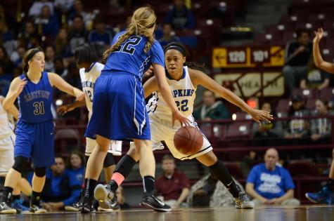 TT Starks, senior, plays defense in the state championship game.