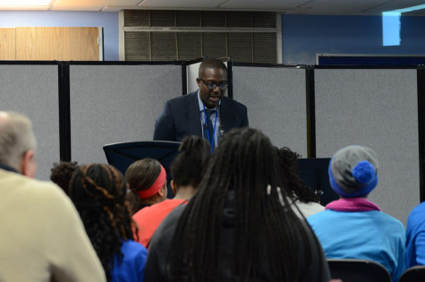 Hopkins student and staff members participate in the poetry slam held at Alice Smith Elementary School.