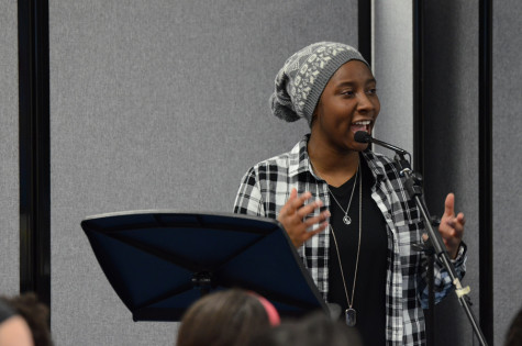 Hopkins student and staff members participate in the poetry slam held at Alice Smith Elementary School.