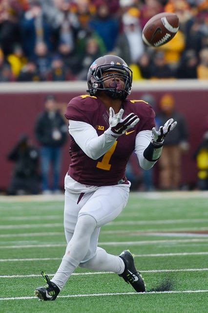 Alex Tuthill-Preus, 2014 HHS graduate, photographs KJ Maye, Gopher wide receiver. Tuthill-Preus has covered many sporting events on campus for the Minnesota Daily.