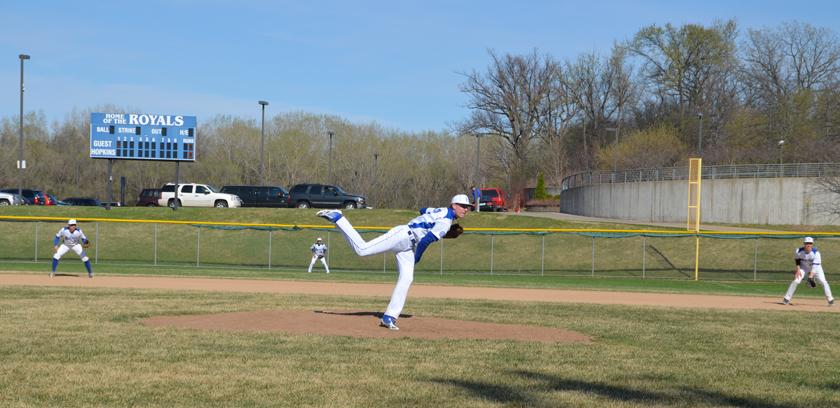 Robbie Palkert, senior, delivering a pitch in the Royals 11-7 win over Minnetonka.