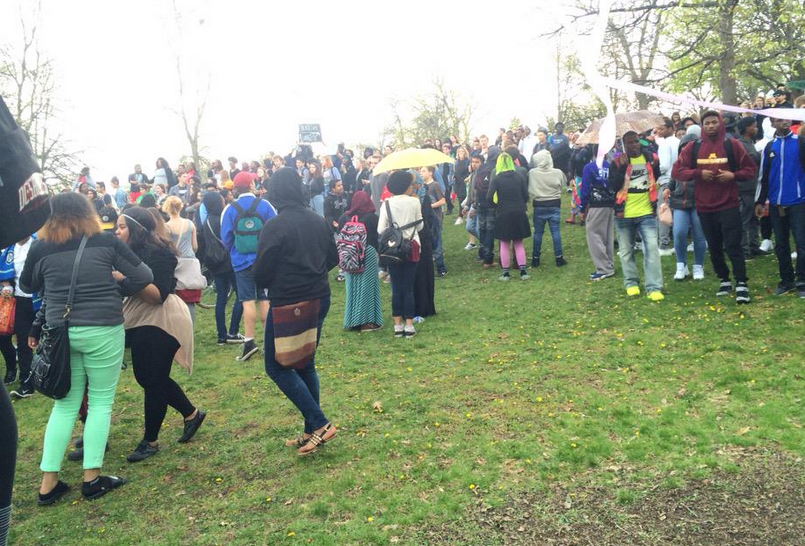 The #BlackLivesMatter protest at MLK Park nearly doubled with the arrival of students from Southwest High School. 