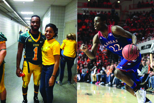 Left: Bianca Williams, senior, smiles with her brother Marcus Williams after one of his games. 
Right: Andrew Wiggins plays for the University of Kansas in college. He now plays for the Minnesota Timberwolves.  