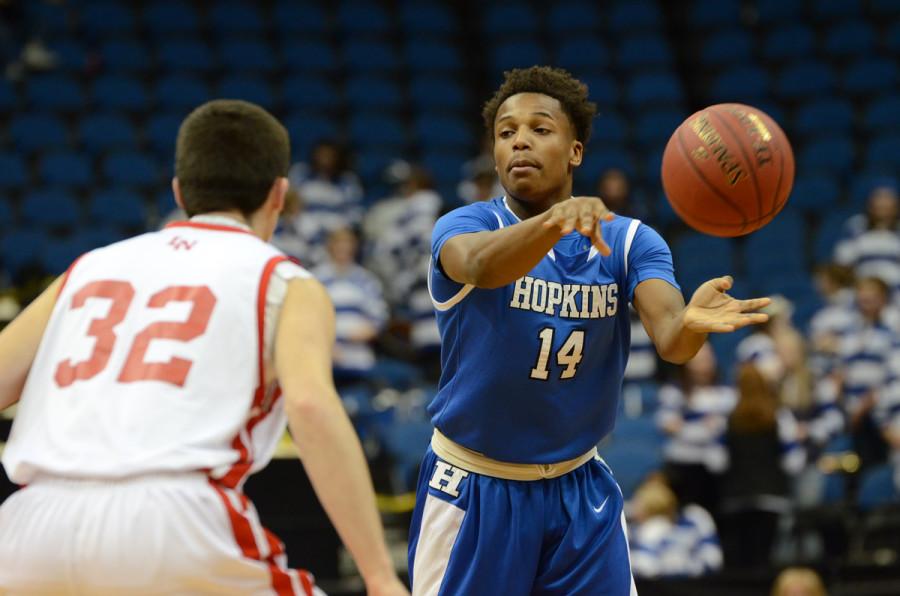 Vinnie Shahid, senior, passes the ball in the 2015 class AAAA state tournament. The Royals lost in the first round.