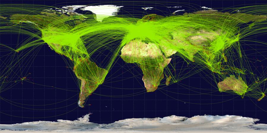 World-airline-routemap-2009 by Jpatokal - Own work.