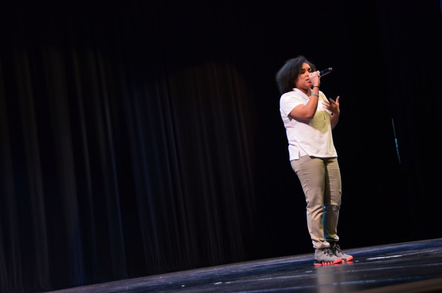 Jazzy Steele, senior, sings Here by Alessia Cara at the Step It Up show.