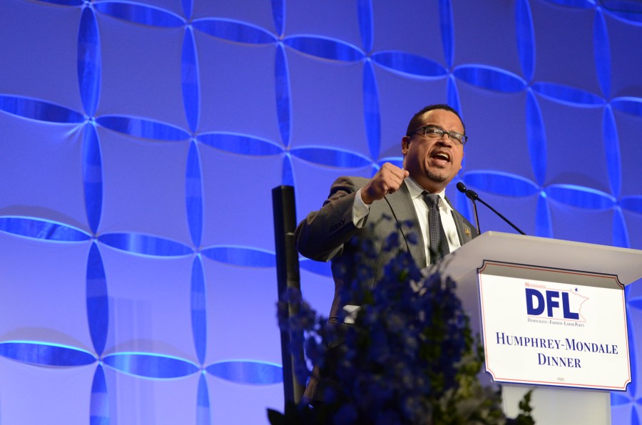Senator Keith Ellison (D), speaks at the Humphrey-Mondale DFL Dinner. He received at award from the party.