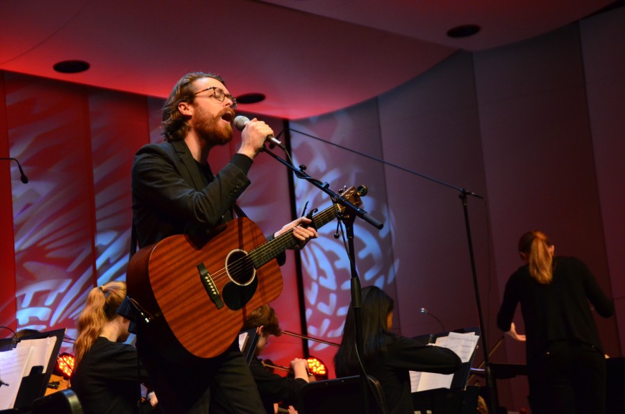 Jeremy Messersmith singing at the Orchestra Spotlight Concert on Feb. 19.
