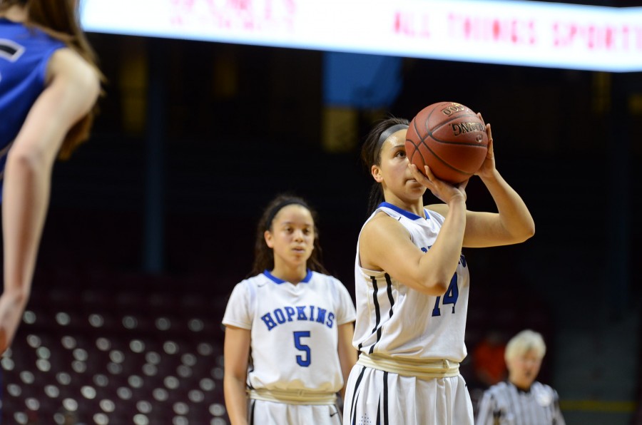 Ashley Bates, senior, shoots a free throw in the semifinal state game.