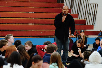 Keith Hawkins speaks to junior class during Unity Day. Sophomores will participated in a similar event on Feb. 21.