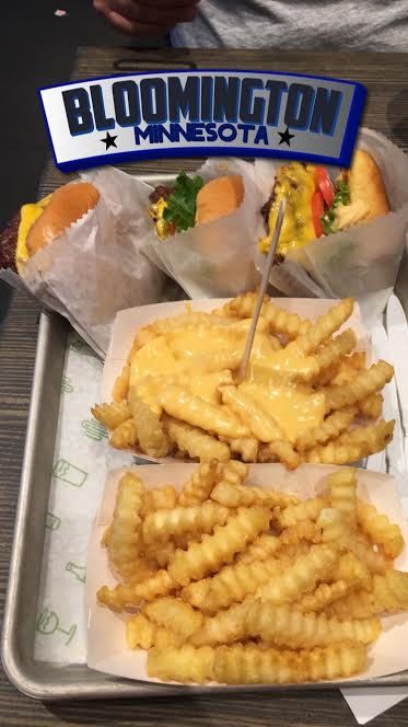 Three ShackBurgers, cheese fries and regular fries. 