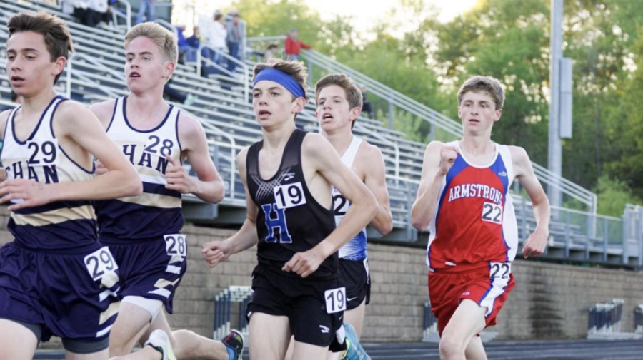 Eli Hoeft, junior, runs the 3200 meter event at the true team conference meet last spring. Hoeft finished seventh in this event.