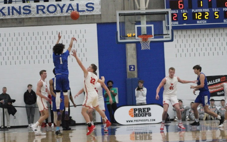Jalen Dearring, senior, fires a jumpshot in the win against Lakeville North. Dearring is the starting guard for the Royals.