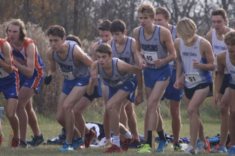 Eli Hoeft, senior, at the starting line. Hoeft recently committed to the Gophers.