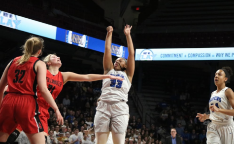 Dlayla Chakolis, senior rises up for a jumpshot in the win against Stillwater. The Royals won their first state championship since 2015.