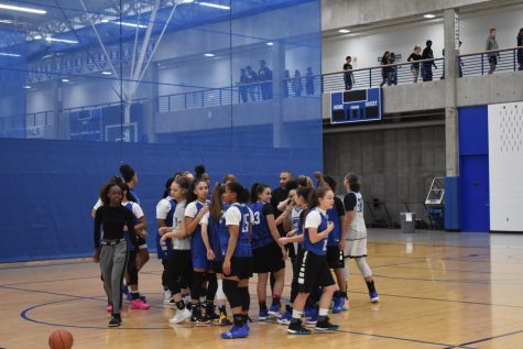 The girls basketball team breaks it down after a practice. The squad is currently ranked fifth in the nation, according to MaxPreps